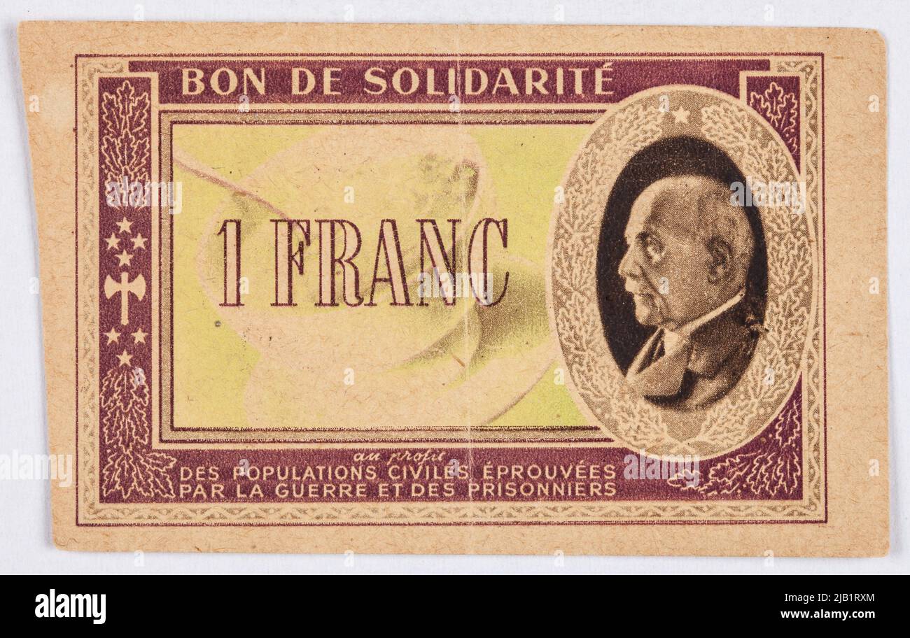 Bon de Solidarite on 1 Franc, Vichy Government, France, B.R. (1941) Stock Photo