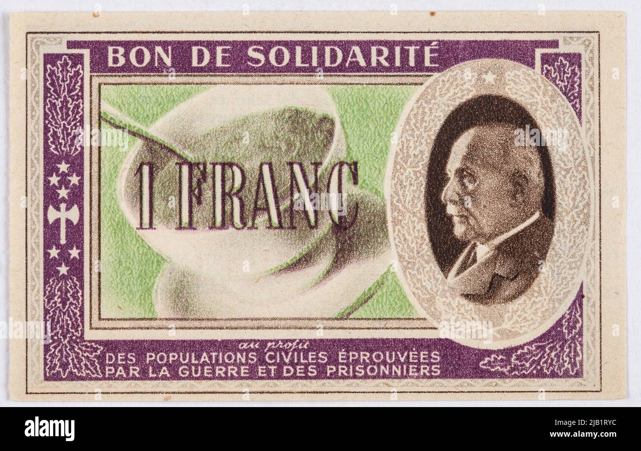 Bon de Solidarite on 1 Franc, Vichy Government, France, B.R. (1941) Stock Photo