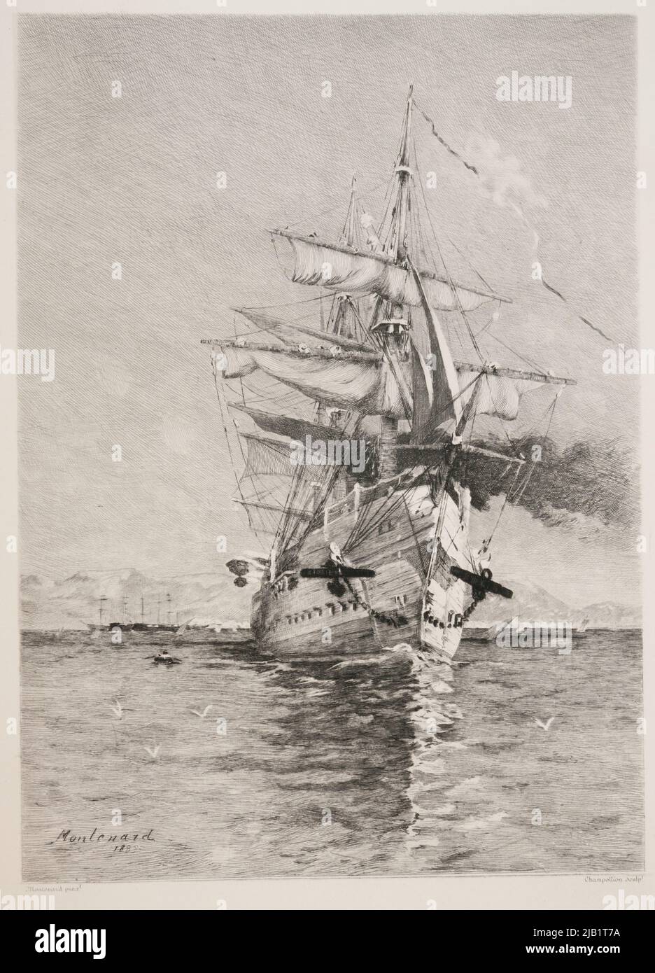 La Correze leaving the harbor of Toulon  Wyd. Książkowe Rene Maizeroy: The sea Champollion, Eugène André (1848 1901), Montenard Stock Photo