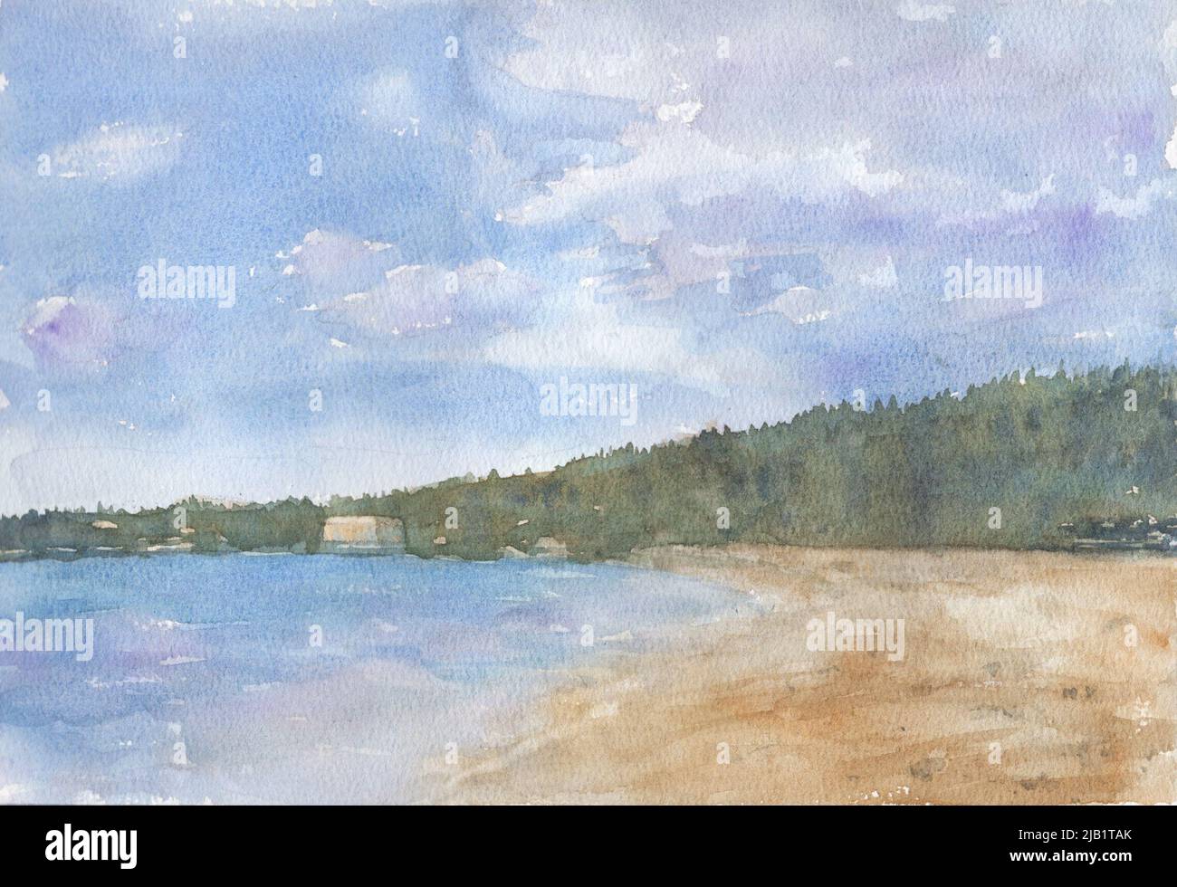 beach landscape watercolor painting art illustration Stock Photo