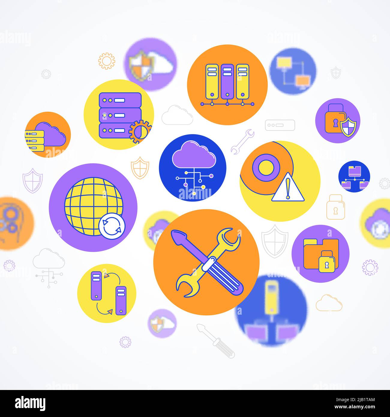 Network and server concept with data storage decorative icons set vector illustration Stock Vector