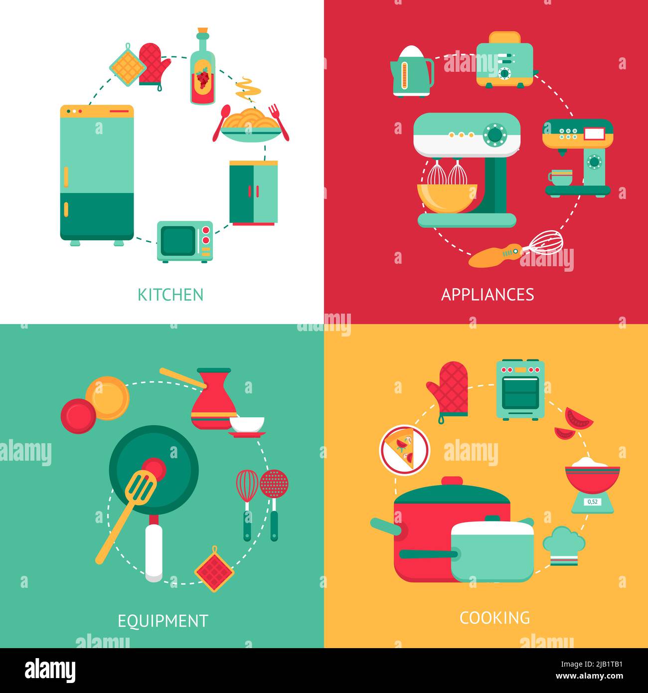 Kitchen design concept with cooking equipment and appliances isolated