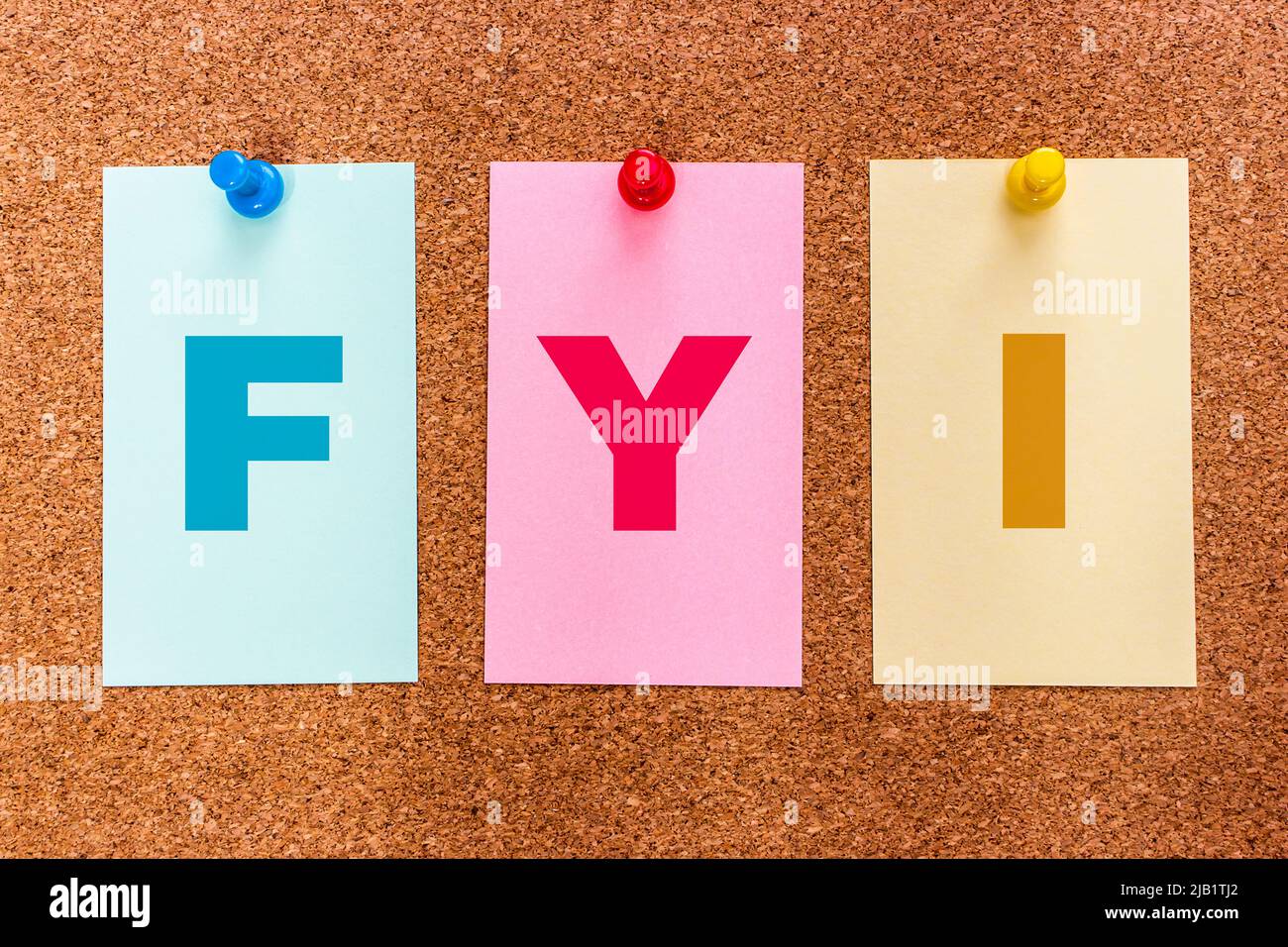 Conceptual 3 letters acronym abbreviation FYI (For Your Information) on