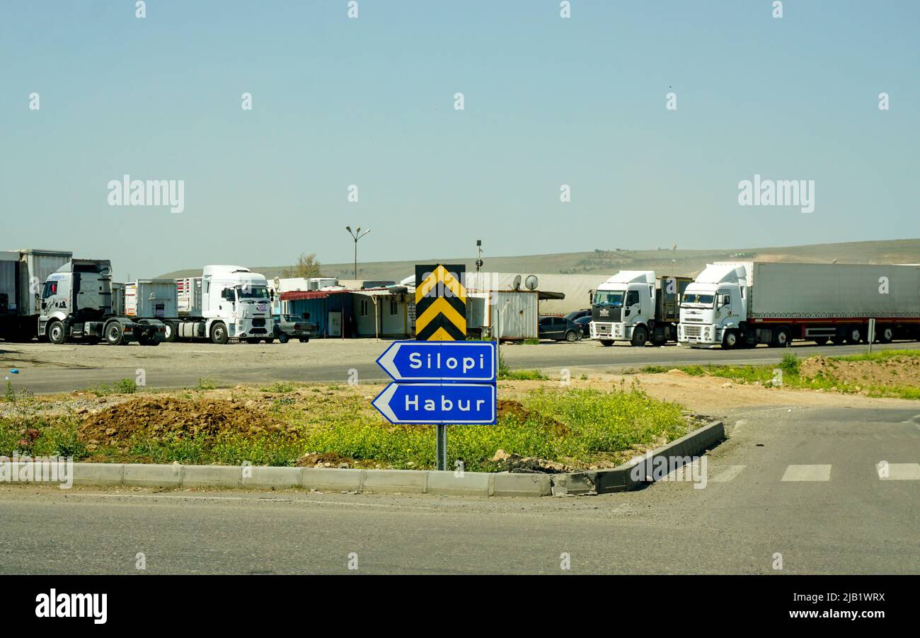 12 May 2022 Cizre Sirnak Turkey. Habur Silopi road sign on a sunny day Stock Photo