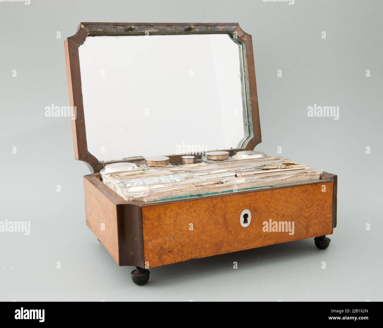 Casket with sewing dishes and toilet dishes Stock Photo Alamy