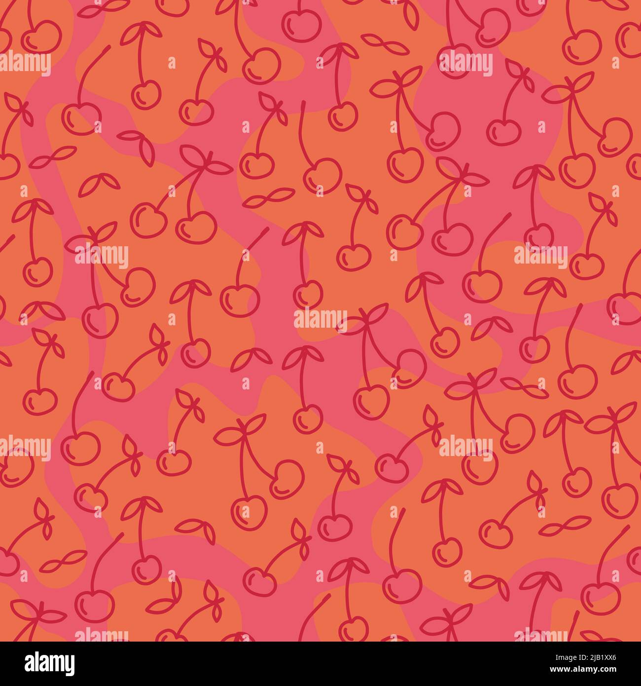 seamless pattern hand drawn doodle cherry berries. Stock Vector