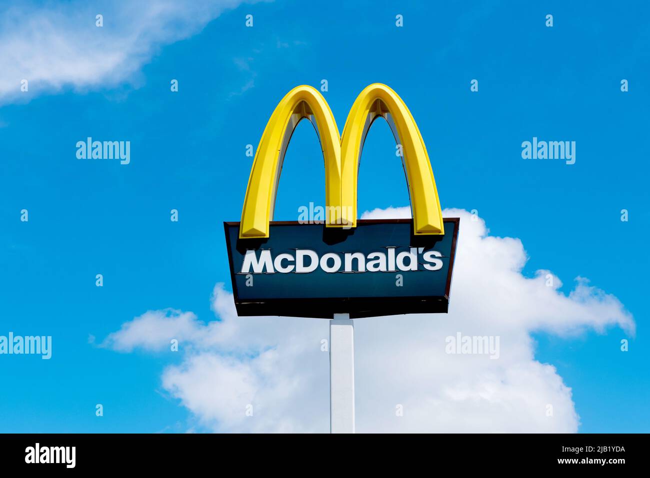 Wroclaw, Poland - JAN 01, 2022: McDonald's Restaurant logo on sign. Stock Photo