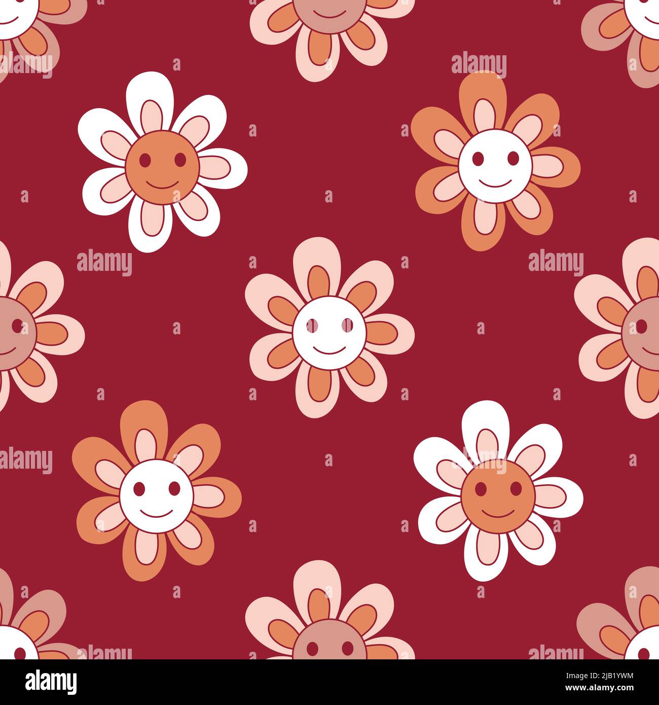 Retro 70s 60s Hippie Groovy Floral naive Daisy vector seamless