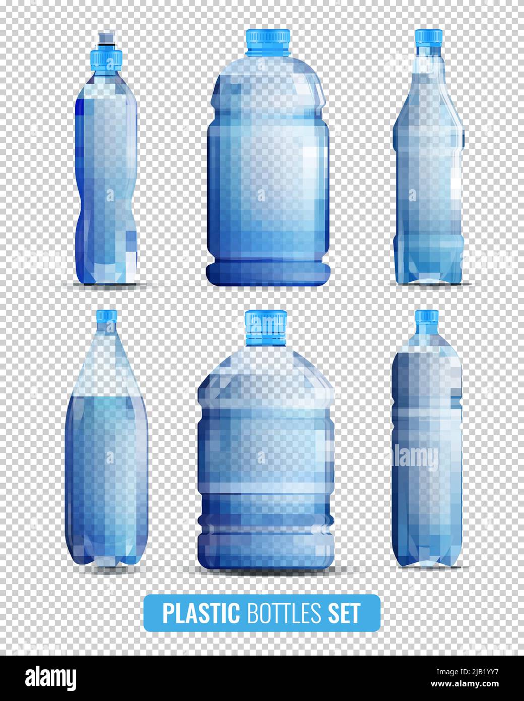 Colored and realistic 3d plastic bottles transparent icon set on ...