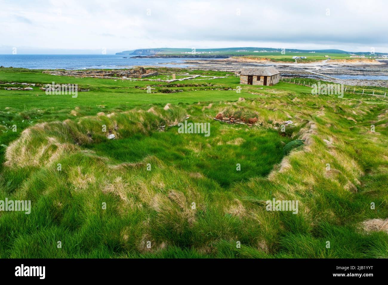 Ancient Pictish and Norse settlements on The Brough of Birsay Island, Birsay, Mainland, Orkney Islands, Scotland. Stock Photo