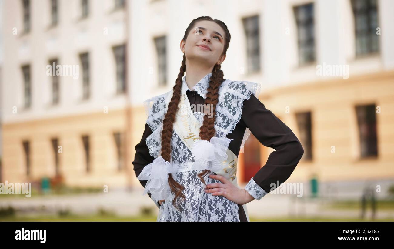 schoolgirl Russian Happy Russian schoolgirl on the last day of school Stock Photo - Alamy