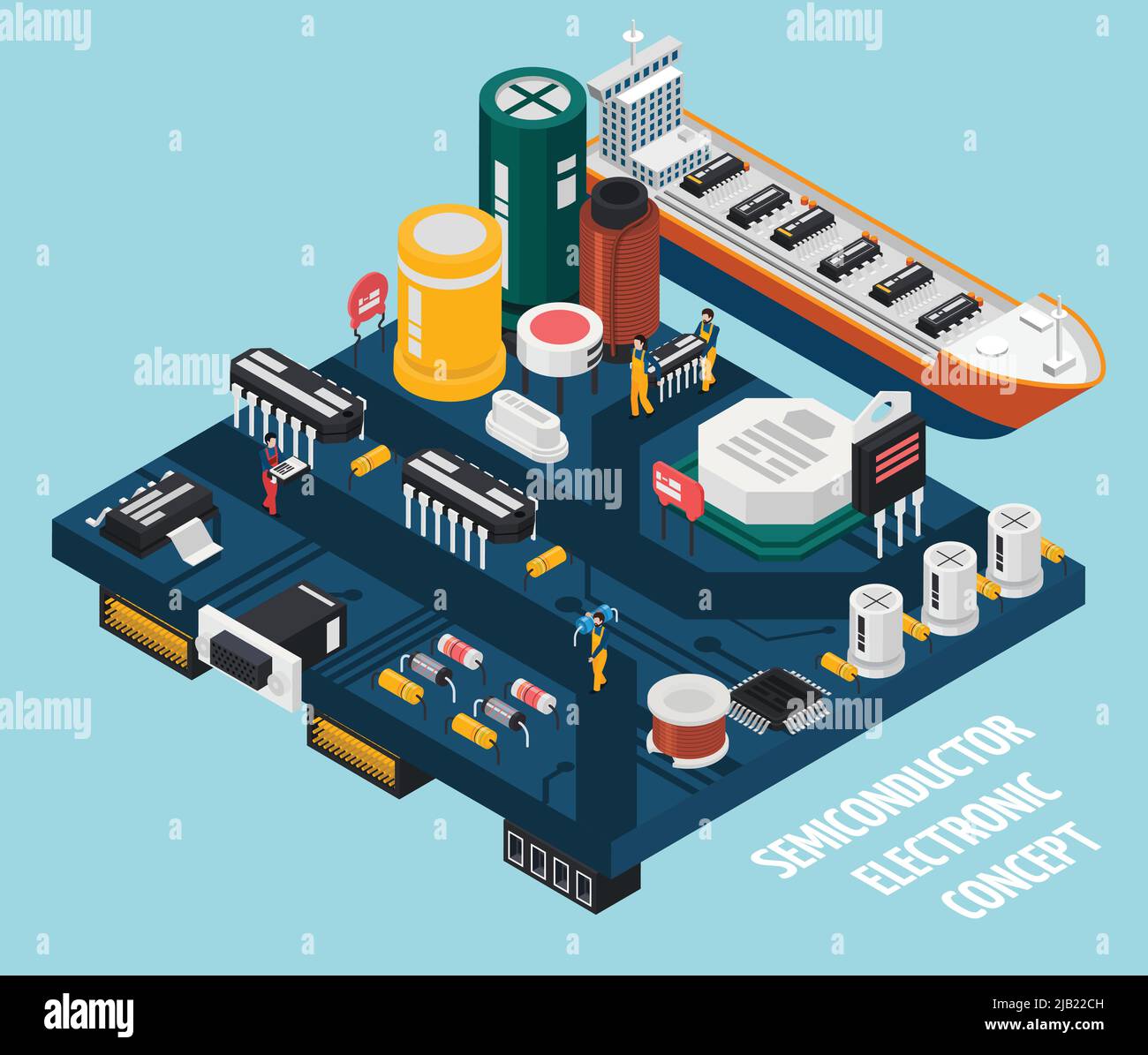 Colored semiconductor electronic components isometric seaport
