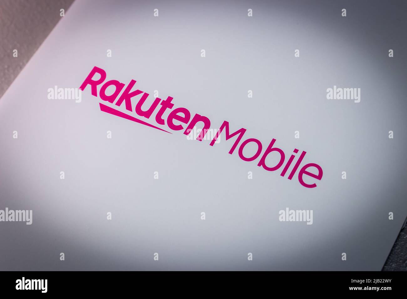 Kumamoto, JAPAN Nov 11 2021 Logo of Rakuten Mobile which is Printed