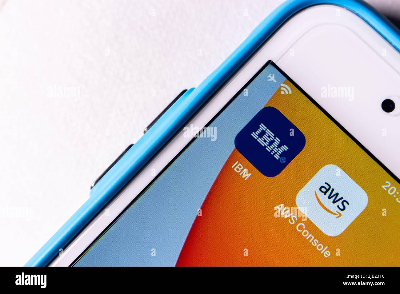 Kumamoto, JAPAN - Apr 5 2022 : IBM and AWS (Amazon Web Services) on the smartphone screen. The internet cloud computing and technology concept Stock Photo