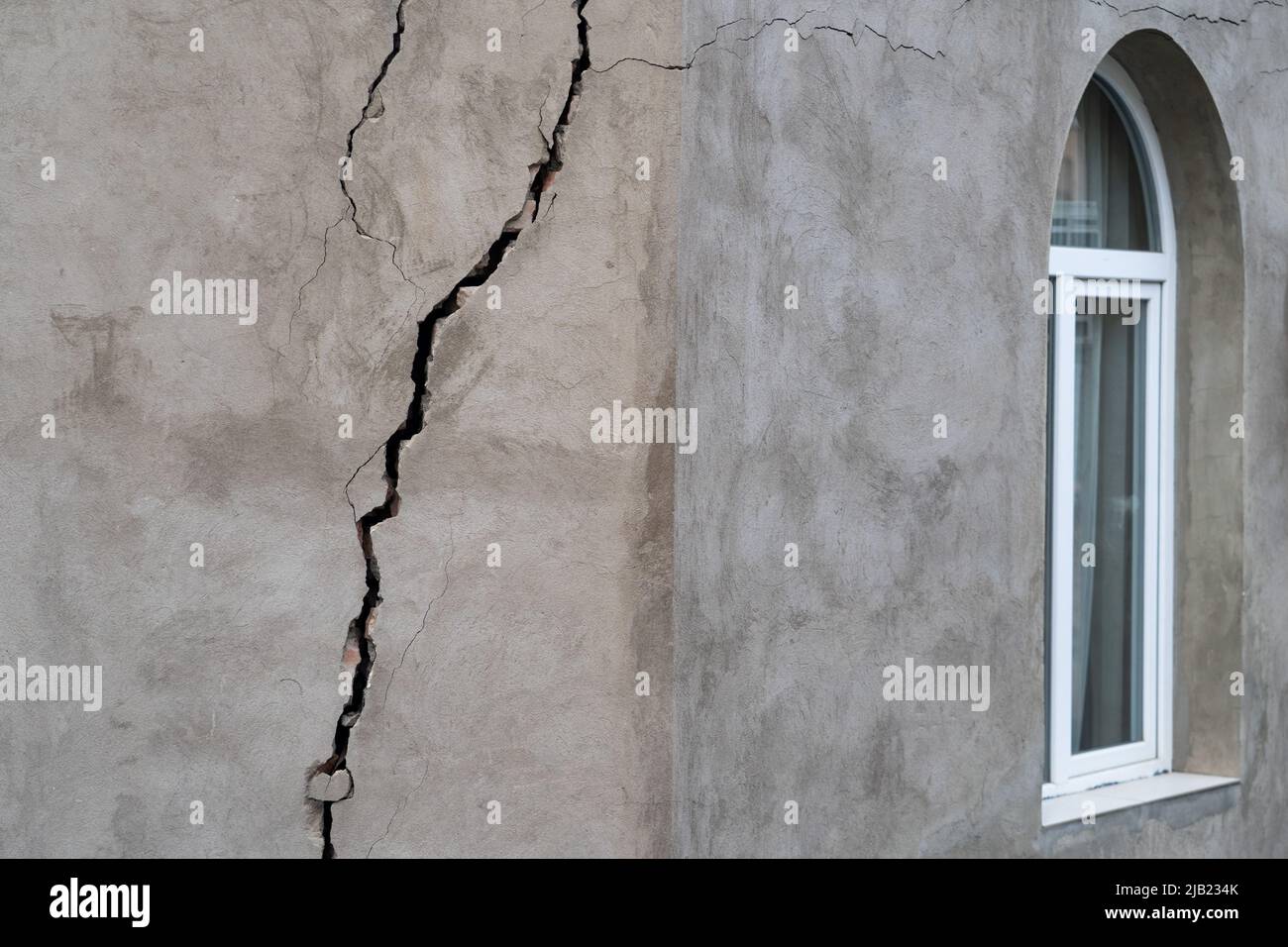 Cracked wall of house destroyed during strong earthquake in Tbilisi