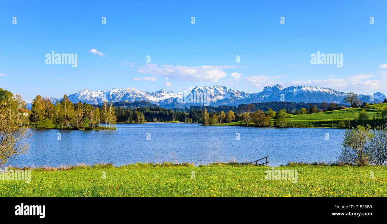 Beautiful nature at the alpine border in eastern Allgäu on a springtime afternoon Stock Photo