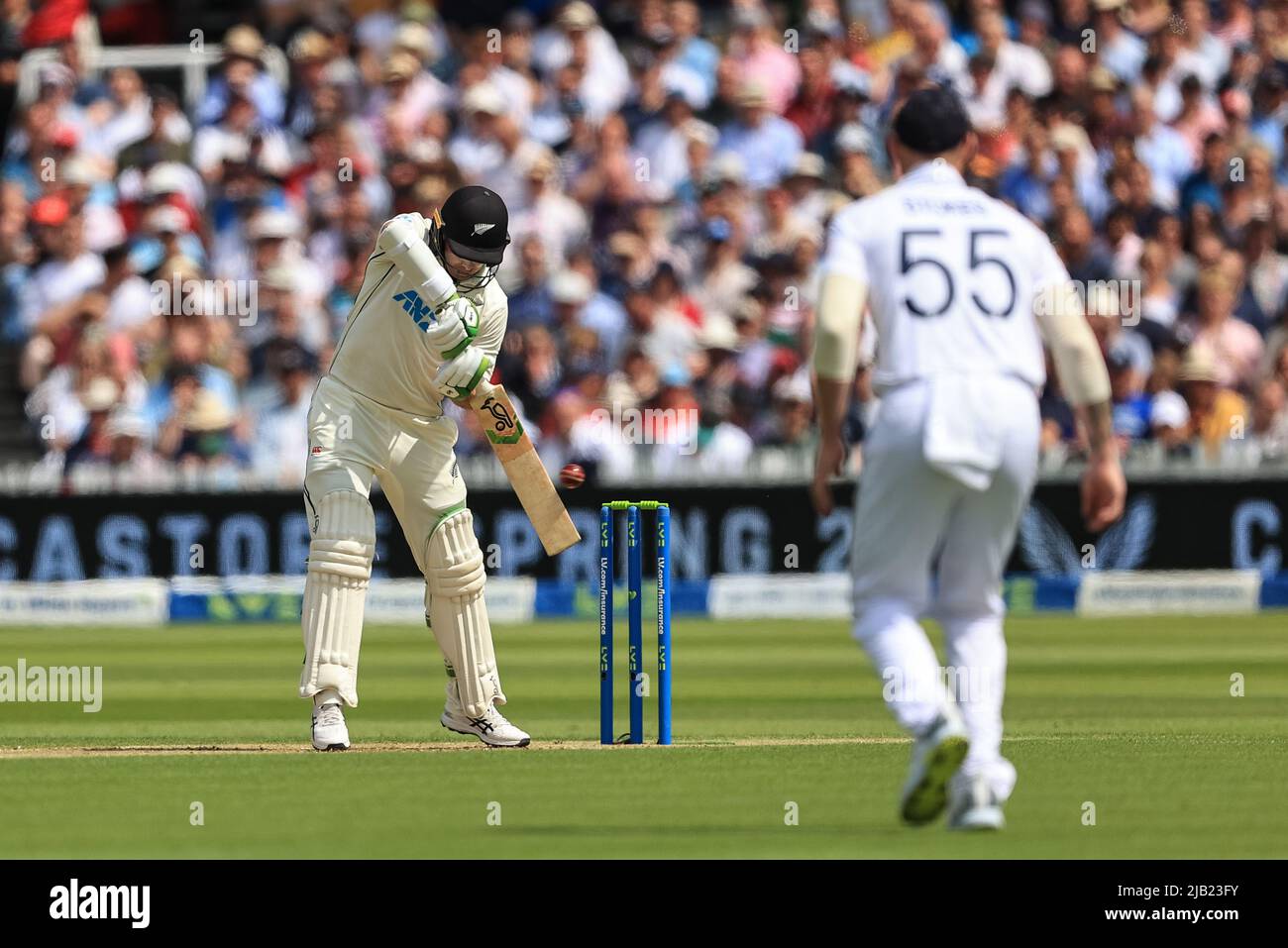 London, UK. 02nd June, 2022. Tom Latham of New Zealandclips the ball into the hands of Jonny Bairstow of England and is caught out in London, United Kingdom on 6/2/2022. (Photo by Mark Cosgrove/News Images/Sipa USA) Credit: Sipa USA/Alamy Live News Stock Photo