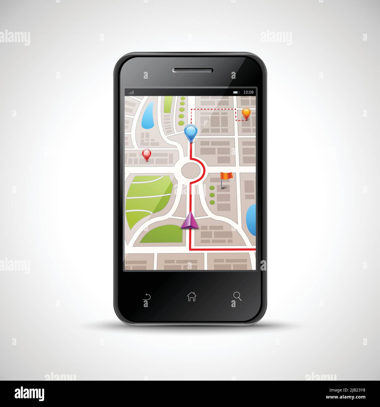 Realistic smartphone with gps navigation map on screen isolated on