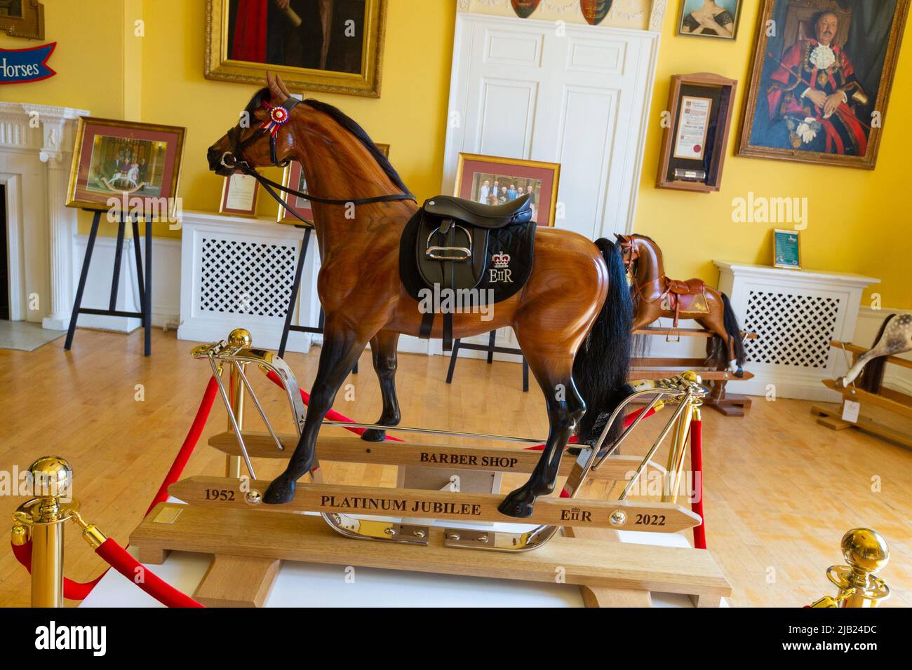 Ashford, Kent, UK. 2nd Jun, 2022. All the Queen's horses is a unique exhibition of rocking horses presented to Her Majesty the Queen by the Stevenson brothers, master rocking horse makers. This exhibition runs during the course of the Platinum Jubilee at the Tenterden town hall on the high street. Photo Credit: Paul Lawrenson/Alamy Live News Stock Photo