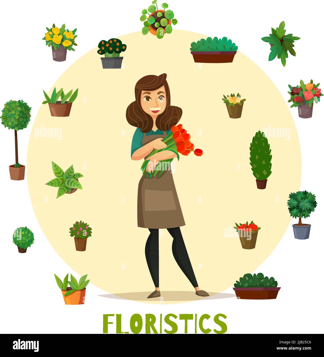 Florists concept set with flowers and plants symbols flat vector