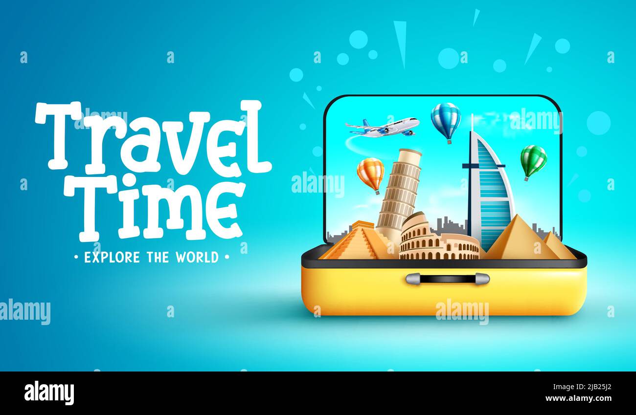 Travel time vector design. Travel time explore the world text with 3d ...