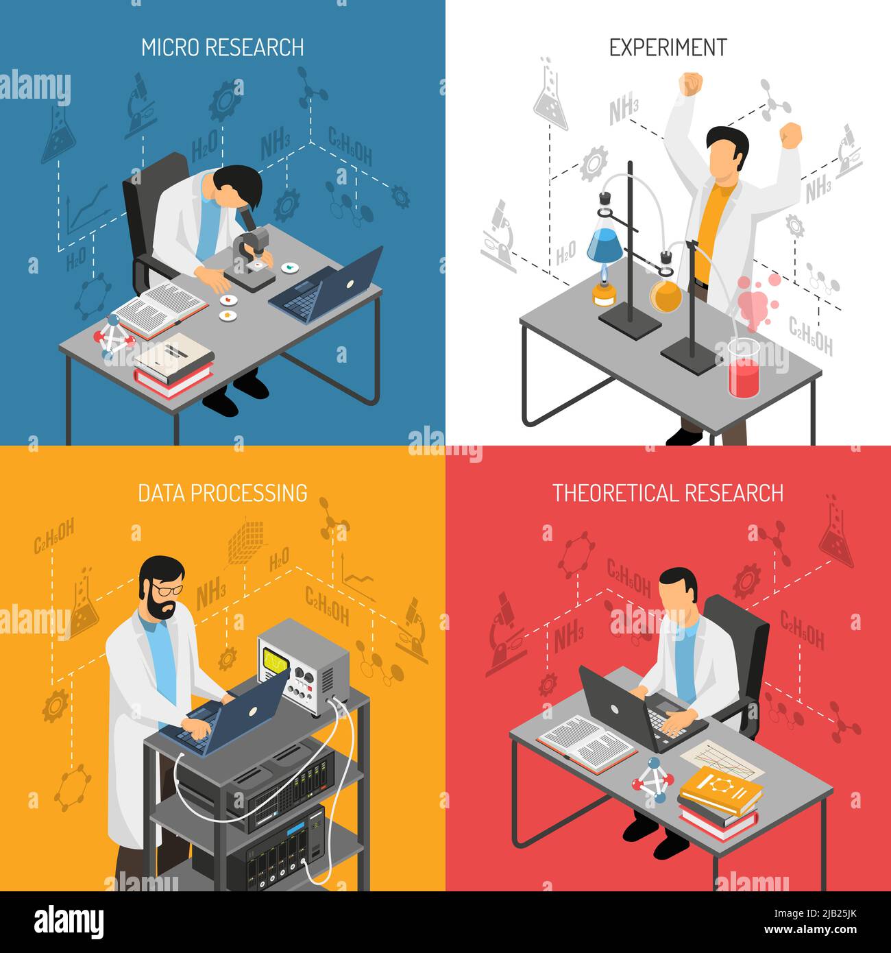 Isometric scientific laboratory design concept with flat images of ...