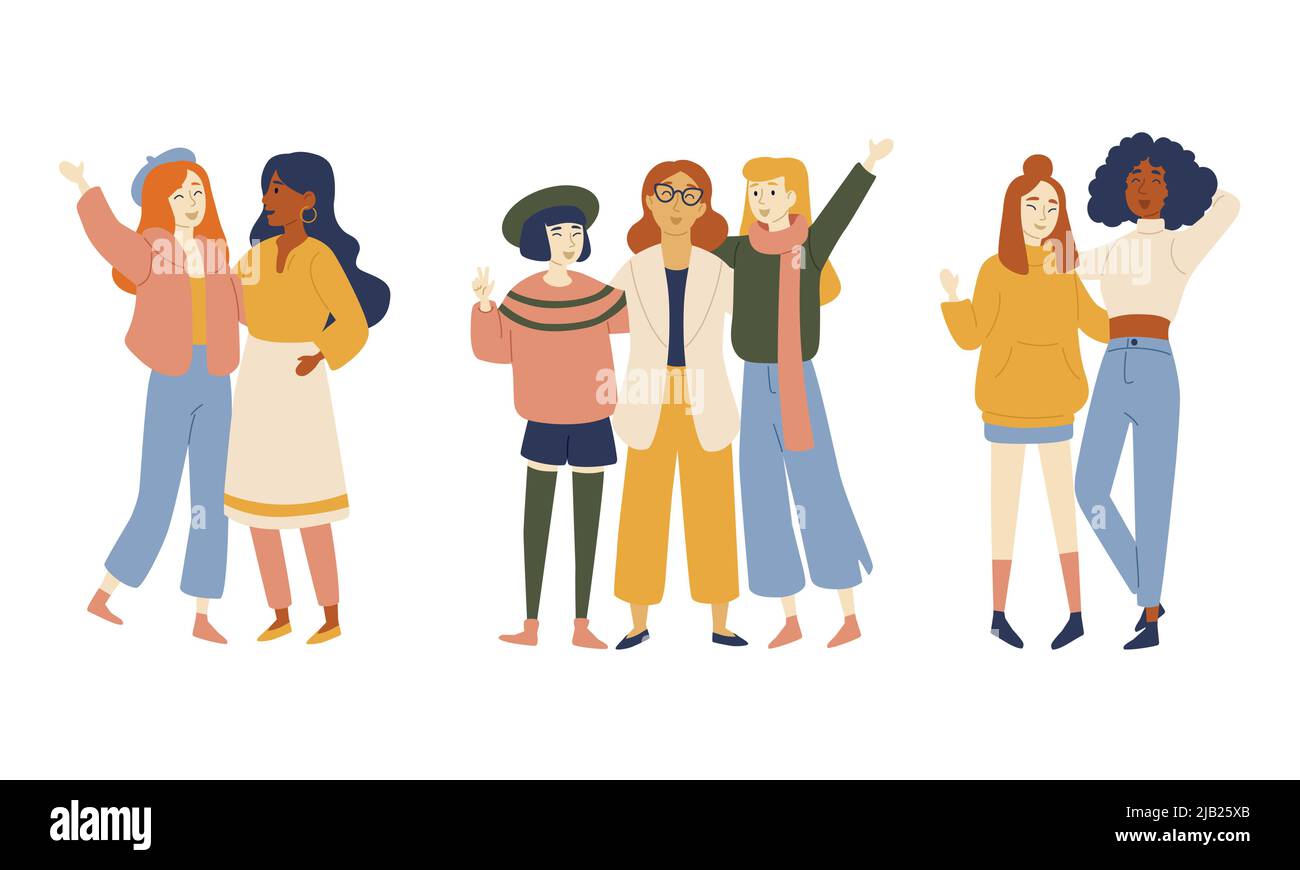 Groups of female friends, Portrait of young women. Stock Vector