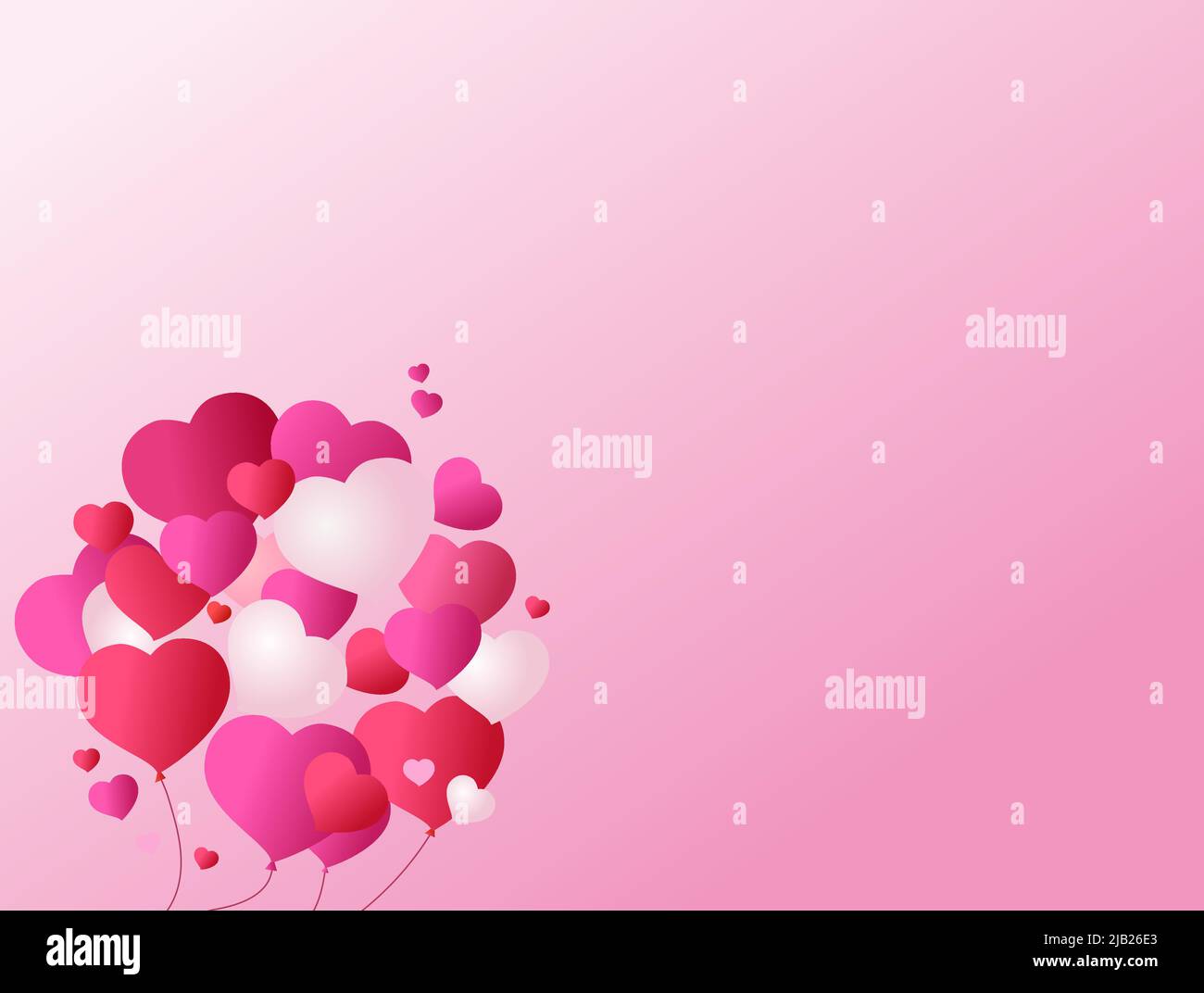 Pink Background Valentines day. Red, white and pink hearts. Balloons in ...