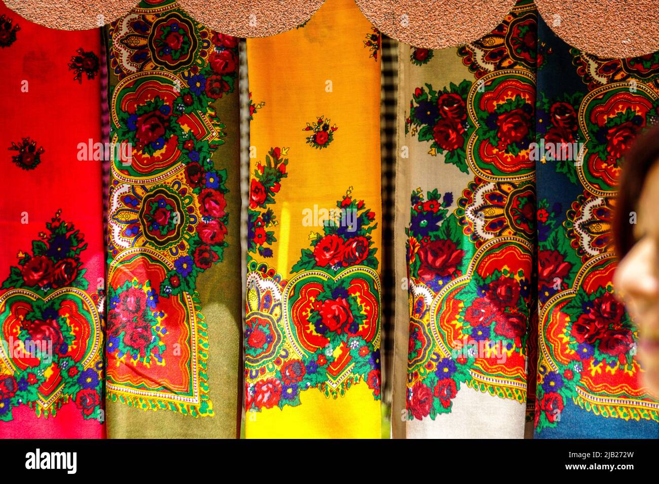 Vibrant colored hand painted kerchief texture background Stock Photo