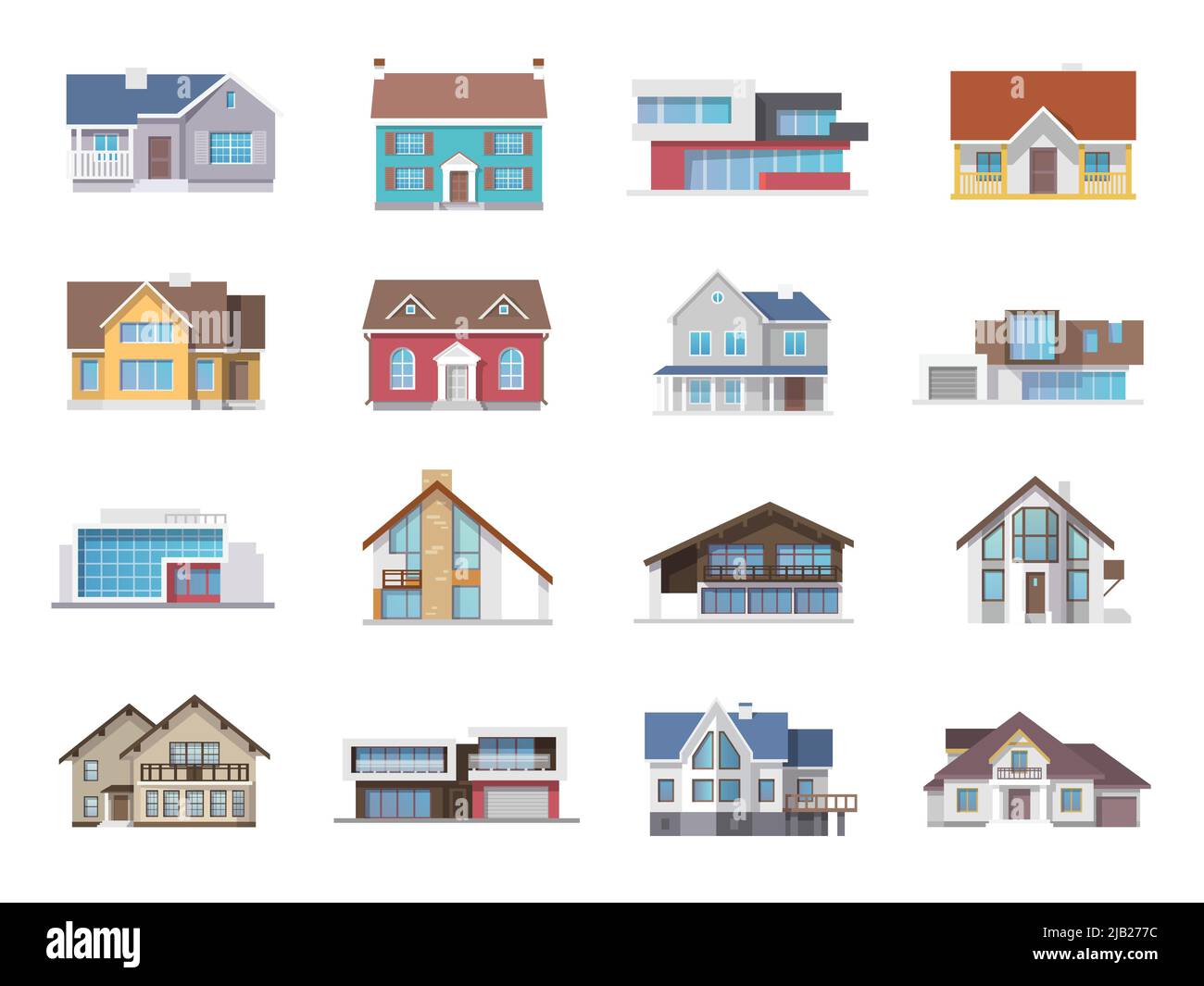Town house cottage and assorted real estate building icons flat set isolated vector illustration Stock Vector