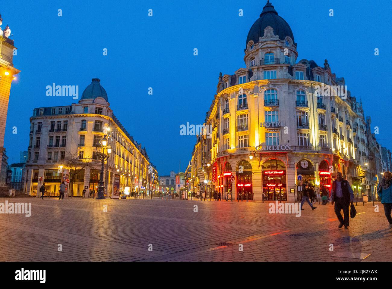 Lille, France, Street Scene, Old City Center, Rue Faidherbe, Night Stock Photo Alamy