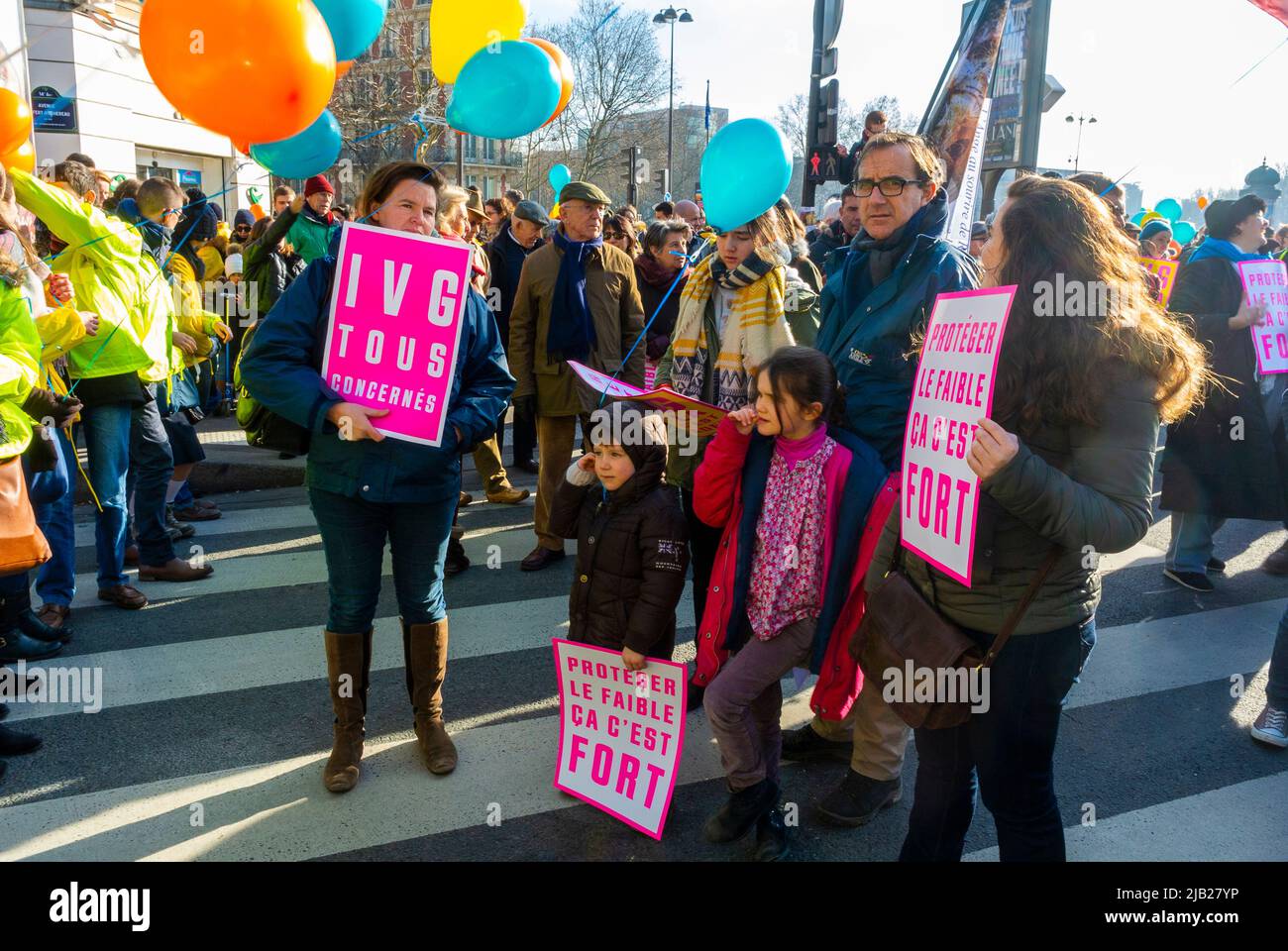 Paris, France, Crowd People, Traditionalists, Pro-Life, Anti-Abortion Demonstration, 'March Pour la Vie' Stock Photo