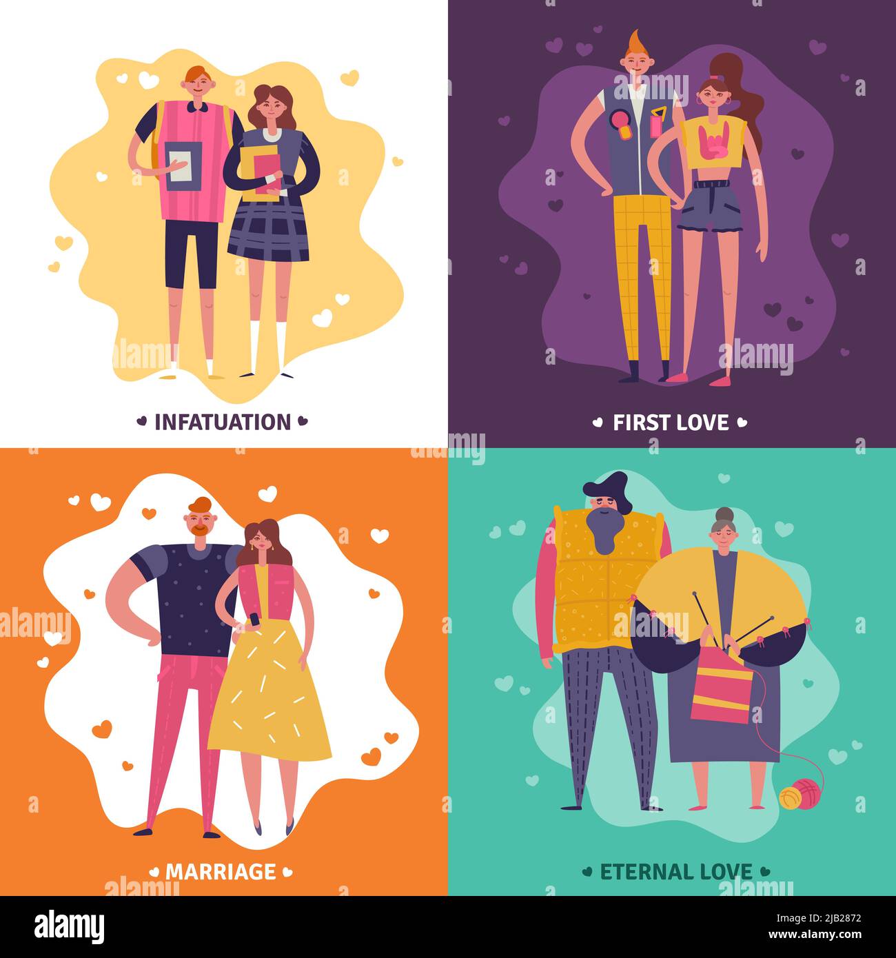 Life cycles of man and woman 2x2 design concept set of infatuation ...