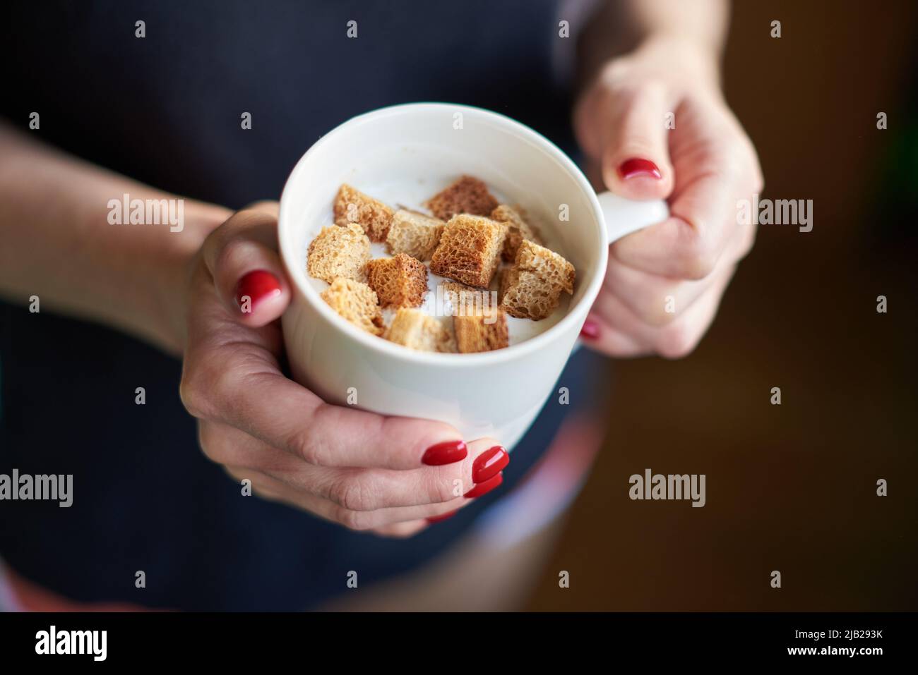 Organic yogurt with crackers in a mug. Appetizing homemade dessert Stock Photo
