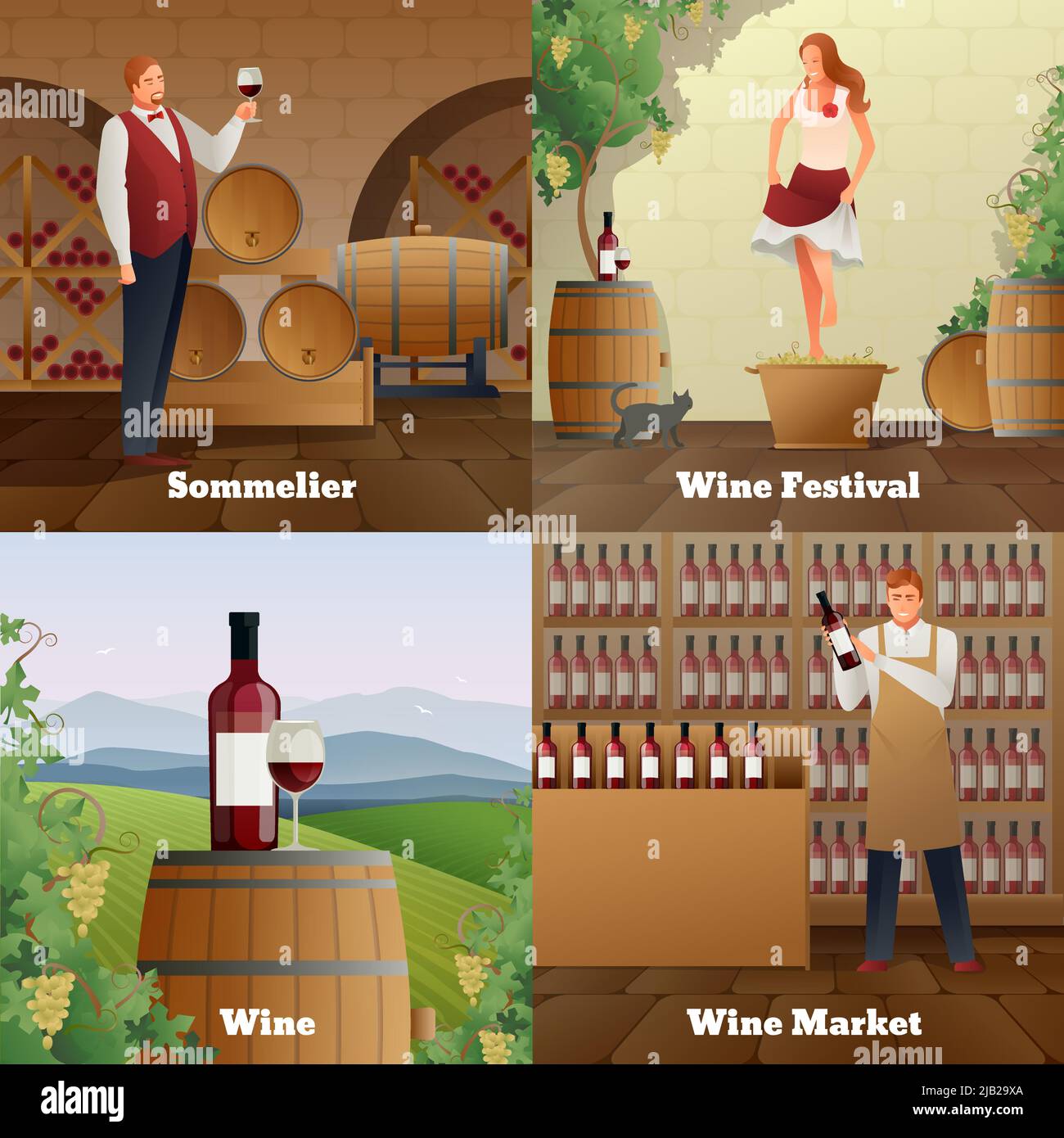 Wine production gradient concept icons set flat isolated vector ...
