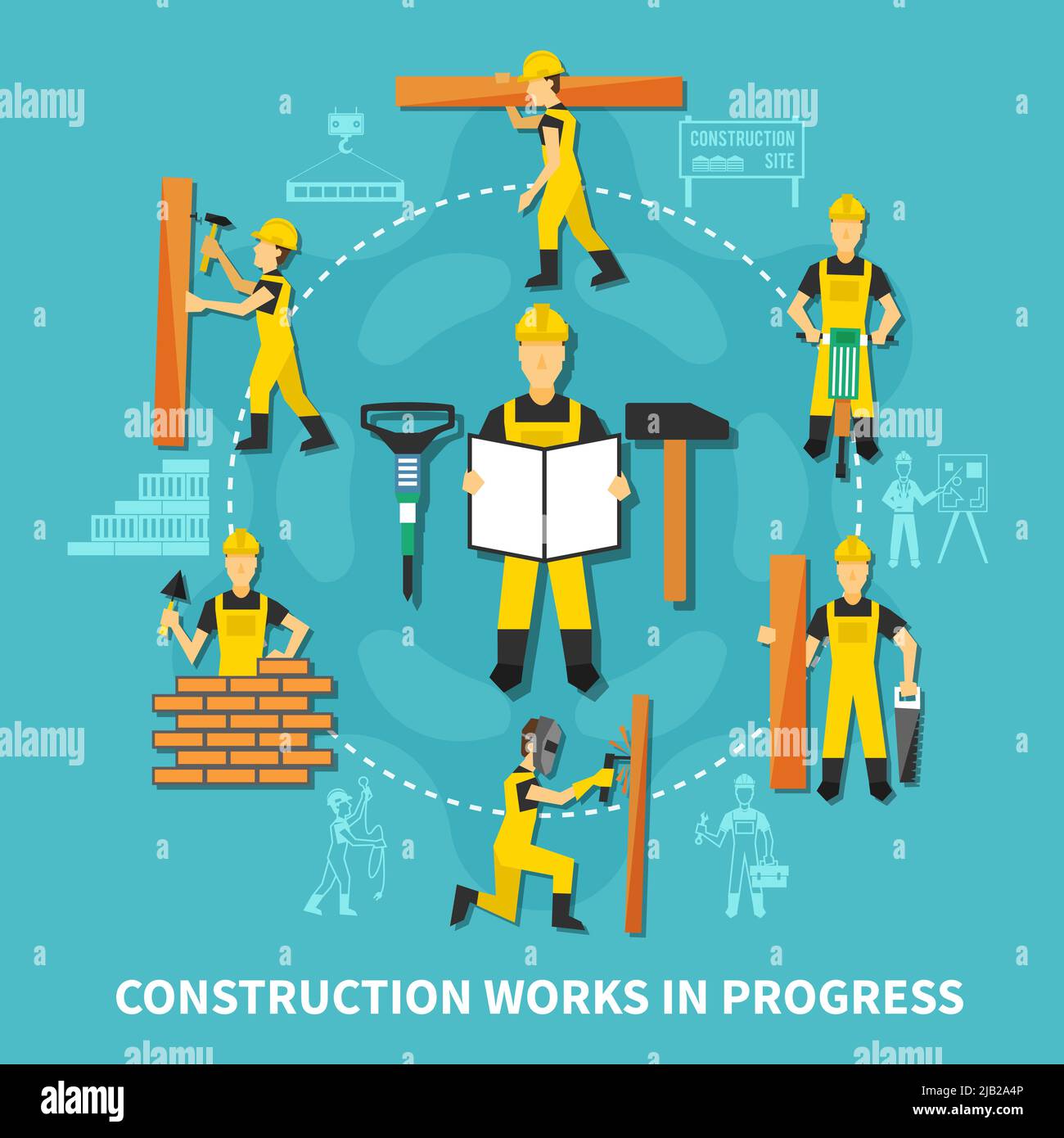 Construction worker concept with construction works in progress ...