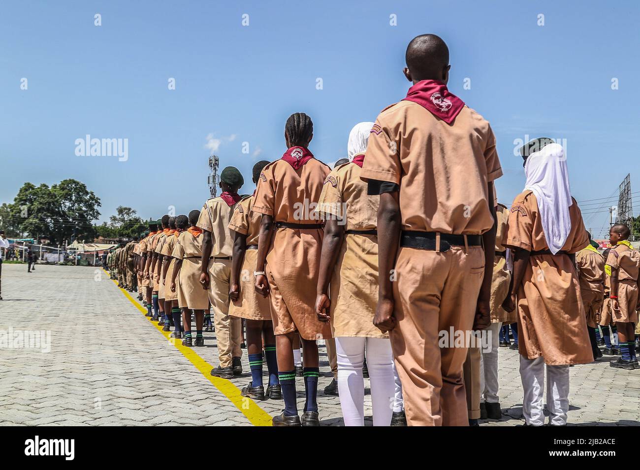 Kenyan scouts are seen in their uniforms at a parade during the commemoration of 59th Madaraka