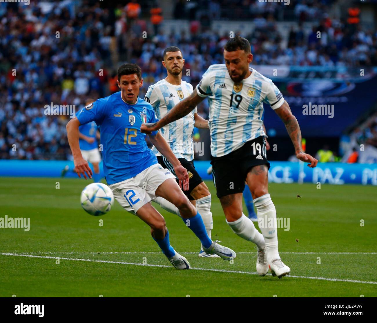 LONDON, ENGLAND - JUNE 01: Nicolas Otamendi of Argentina during Finalissima Conmebol - UEFA Cup of Champions between Italy and Argentina at Wembley St Stock Photo