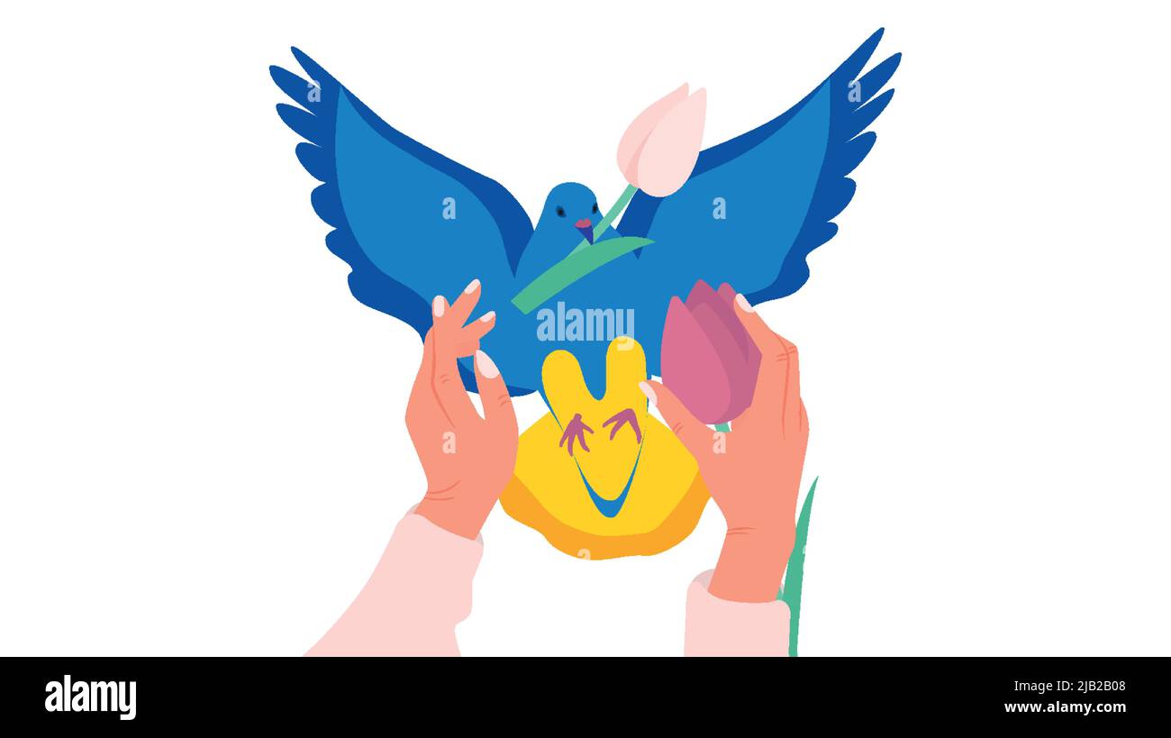 Flying bird as a symbol of peace. Support Ukraine. No war.Vector illustration. Stock Vector