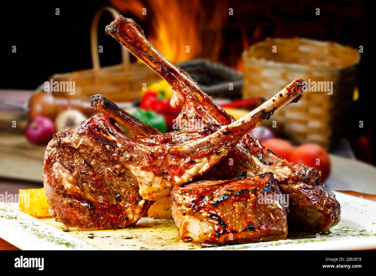 roasted lamb rib, grilled over coals Stock Photo Alamy