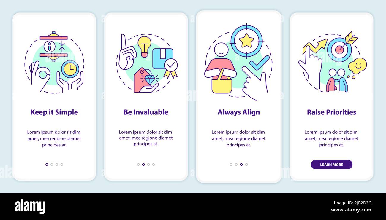 Components of communication onboarding mobile app screen Stock Vector