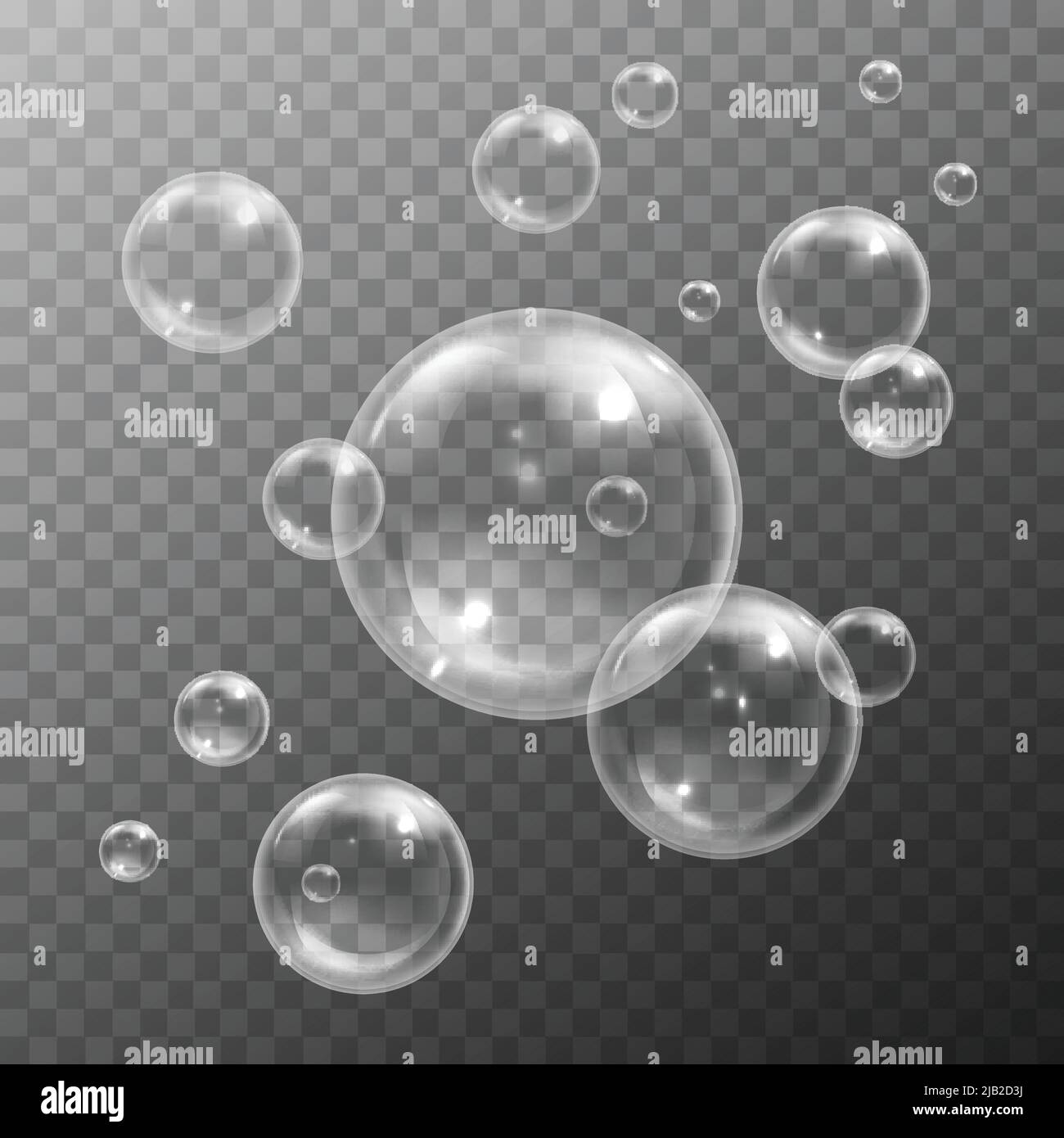 White water bubbles with reflection set on transparent background vector illustration Stock Vector