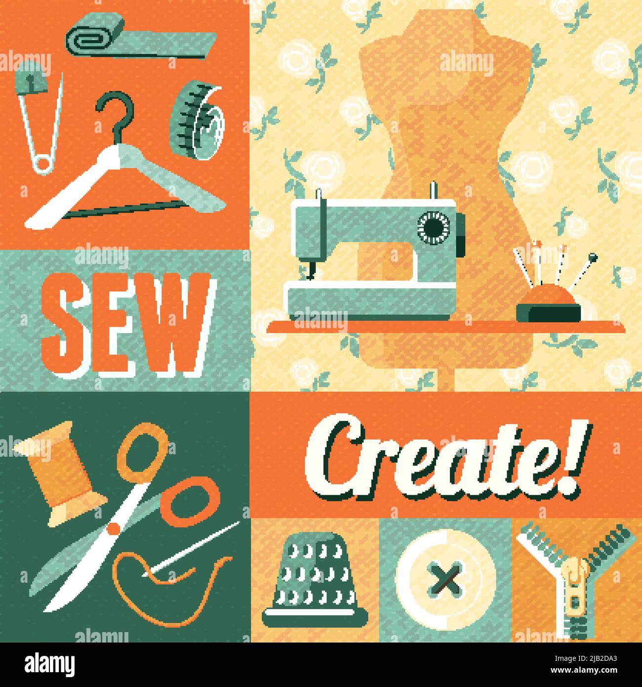 Dressmaker Kit of Dress Form, Sewing Machine and T Poster for