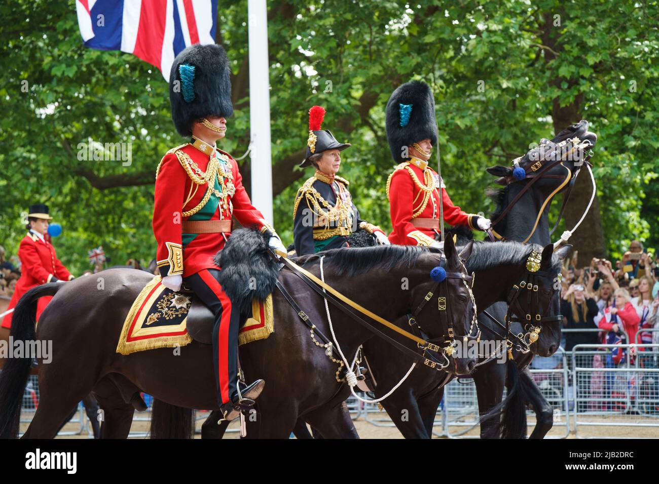 LONDON - JUNE 2: William, Duke of Cambridge, Princess Anne, Princess Royal ride down The Mall, at  the Trooping the Colour ceremony on June 2, 2022 in central London. Photo by David Levenson Credit: David Levenson/Alamy Live News Stock Photo