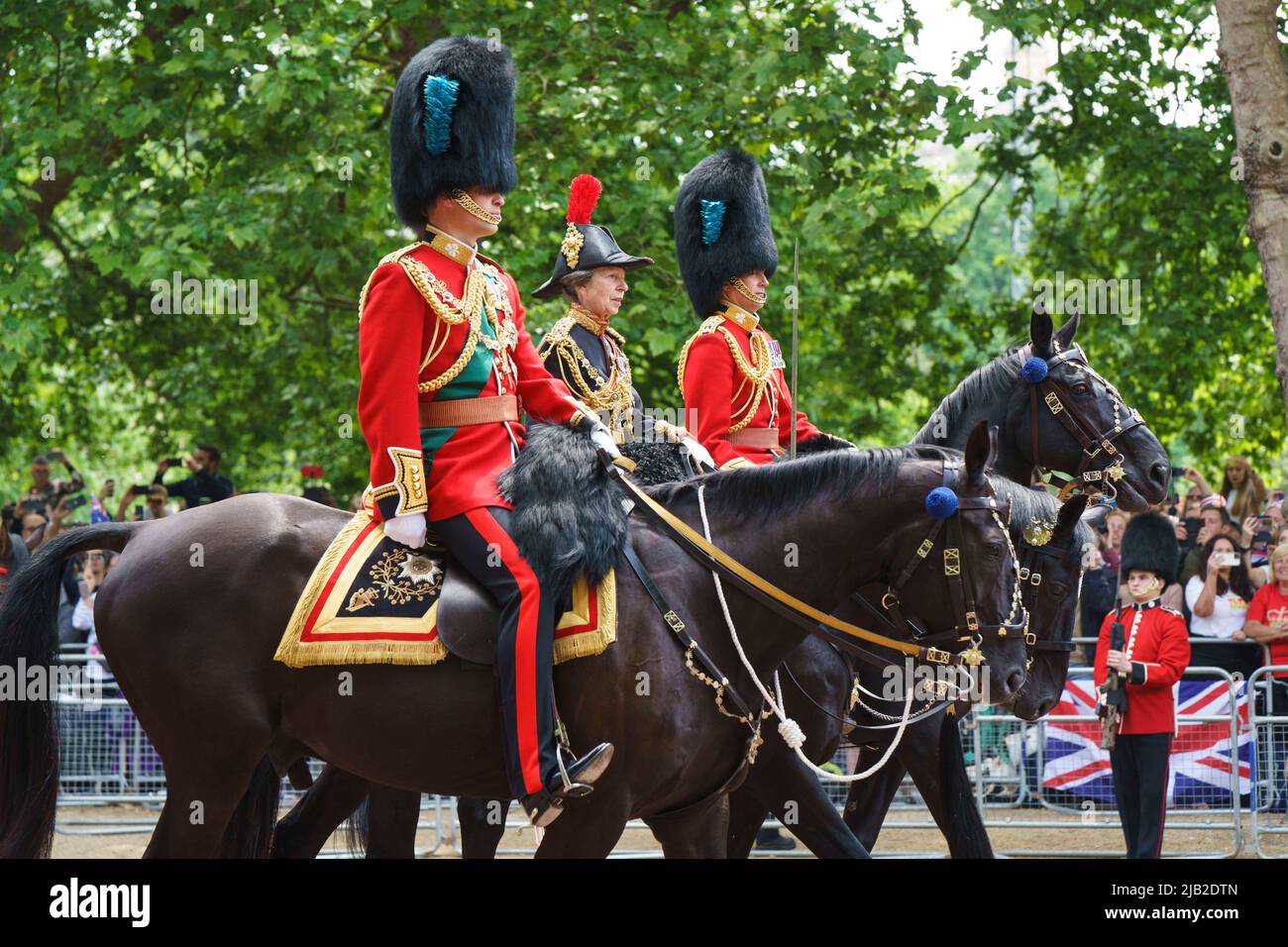 LONDON - JUNE 2: William, Duke of Cambridge, Princess Anne, Princess Royal ride down The Mall, at  the Trooping the Colour ceremony on June 2, 2022 in central London. Photo by David Levenson Credit: David Levenson/Alamy Live News Stock Photo
