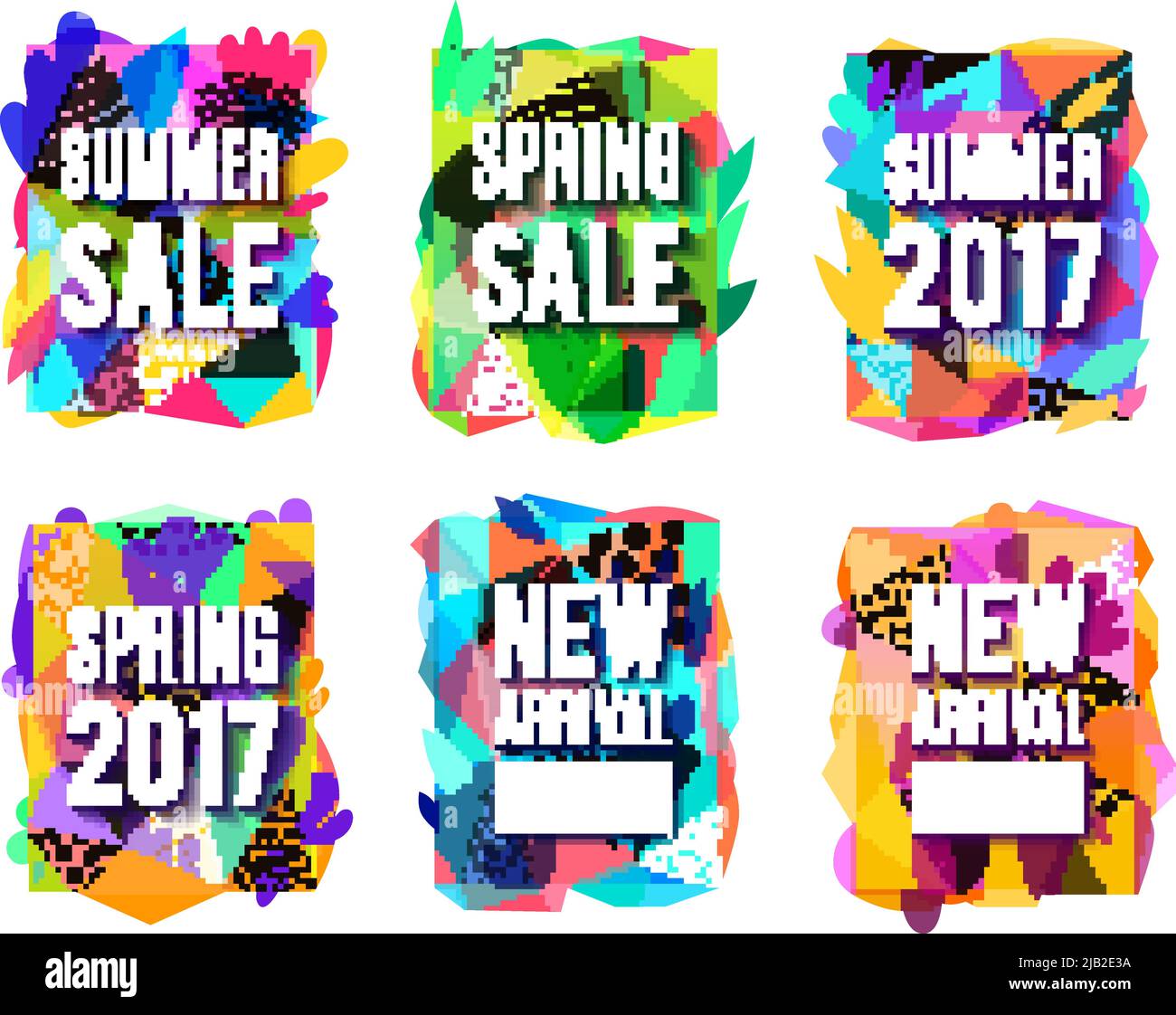 Season sales 6 modern colorful background banners collection for springand summer new arrivals  isolated vector illustration Stock Vector