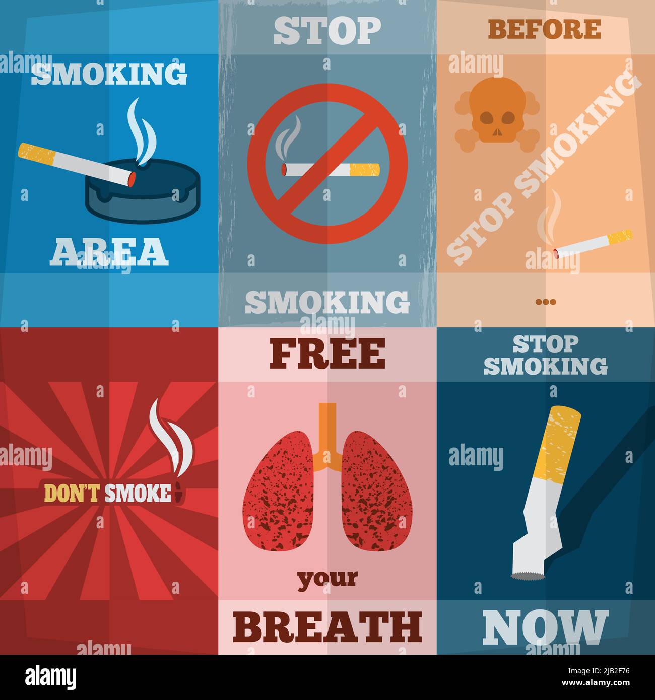 Stop Smoking Unhealthy Habit Flyers Mini Poster Set Isolated Vector Illustration Stock Vector