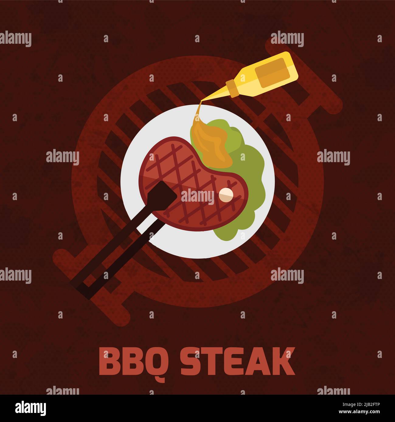 Bbq poster with grilled meat steak and mustard sauce vector illustration Stock Vector