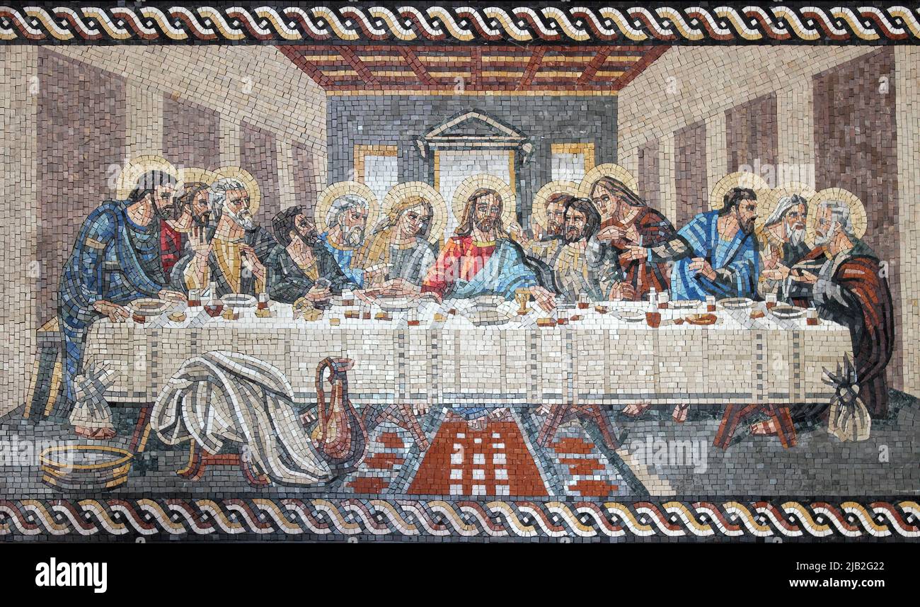 The Last Supper Mosaic Art, Madaba, Jordan Stock Photo
