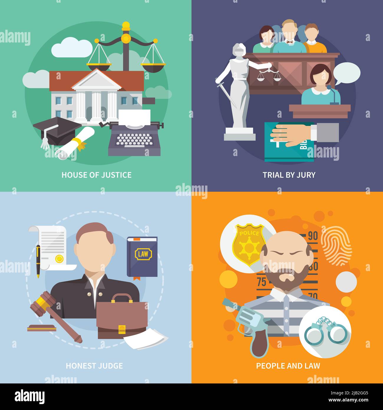 Law design concept with house of justice trial by jury honest judge ...